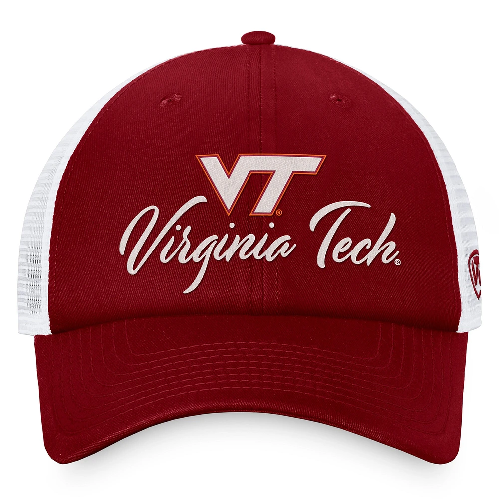 Casquette réglable Top of the World marron/blanc Virginia Tech Hokies Charm Trucker pour femmes