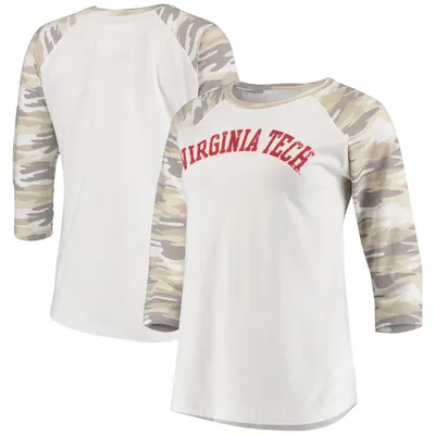 Virginia Tech Hokies Women's Boyfriend Baseball Raglan 3/4 Sleeve T-Shirt - White/Camo