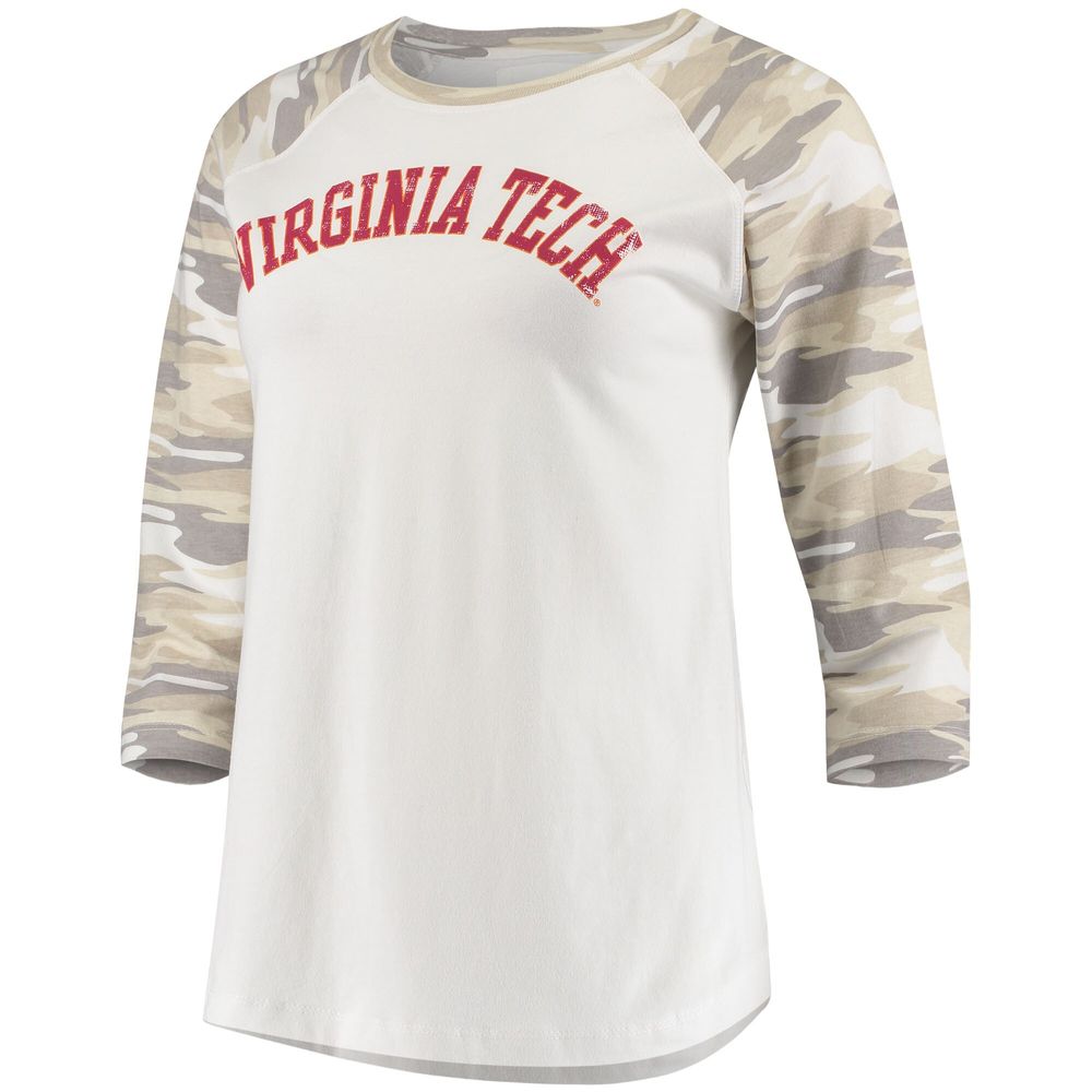 Women's White/Camo Virginia Tech Hokies Boyfriend Baseball Raglan 3/4 Sleeve T-Shirt