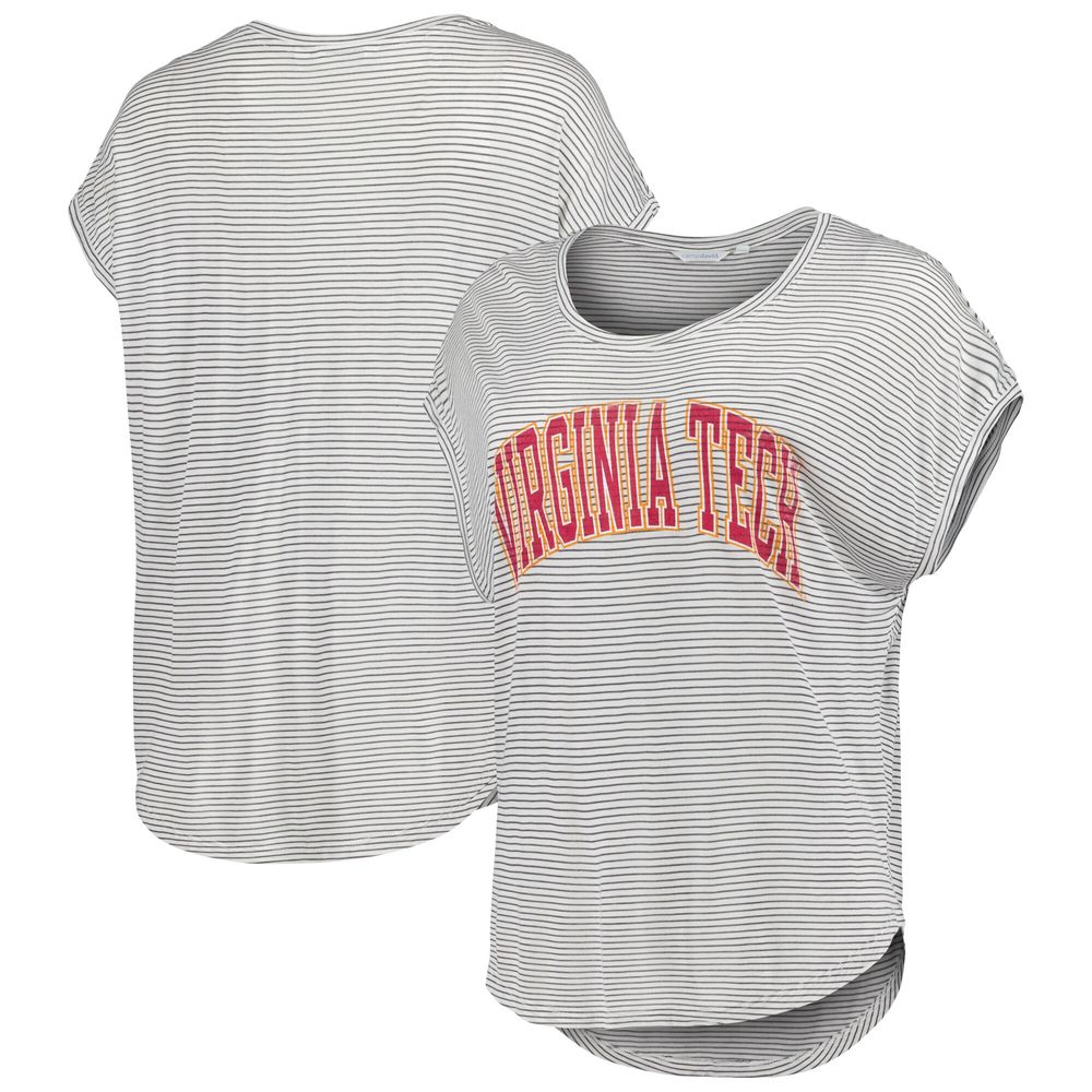 Women's White/Charcoal Virginia Tech Hokies Day Trip Striped Scoop Neck T-Shirt