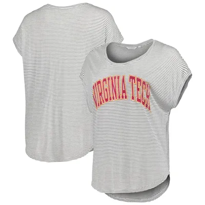 Virginia Tech Hokies Women's Day Trip Striped Scoop Neck T-Shirt - White/Charcoal