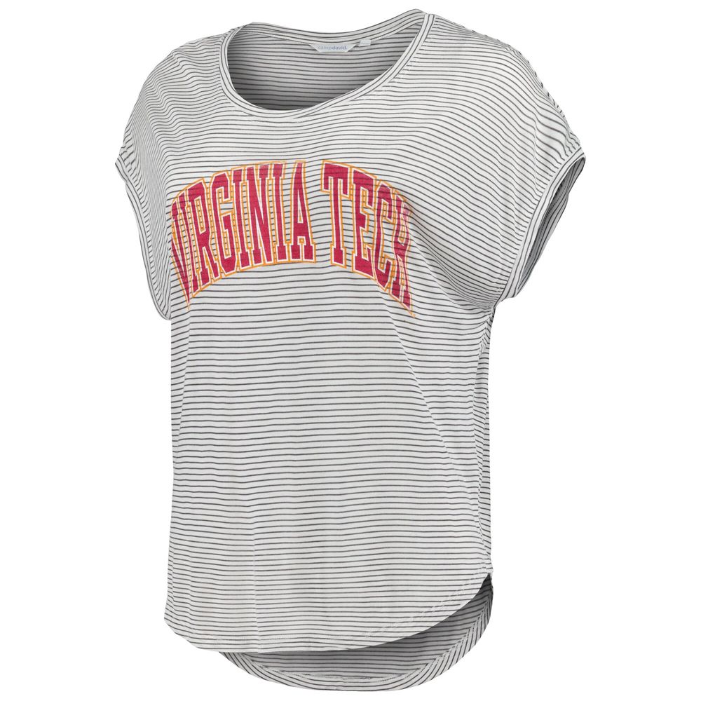 Women's White/Charcoal Virginia Tech Hokies Day Trip Striped Scoop Neck T-Shirt