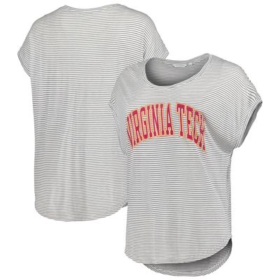 Women's White/Charcoal Virginia Tech Hokies Day Trip Striped Scoop Neck T-Shirt