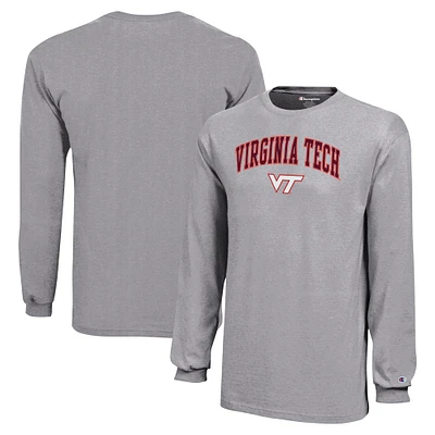 T-shirt à manches longues gris Champion des jeunes Virginia Tech Hokies Arch Over Logo