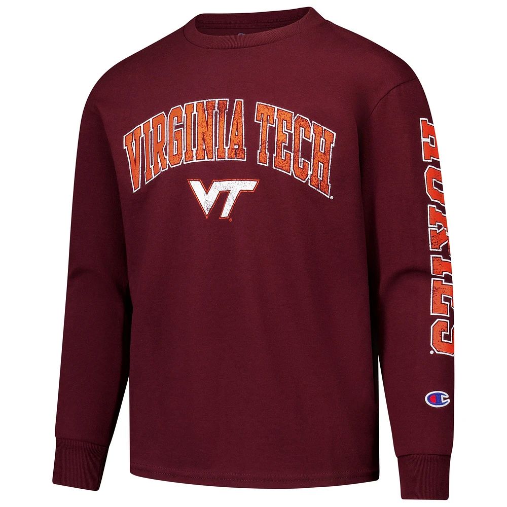 T-shirt à manches longues avec logo vieilli Virginia Tech Hokies Champion des jeunes Maroon