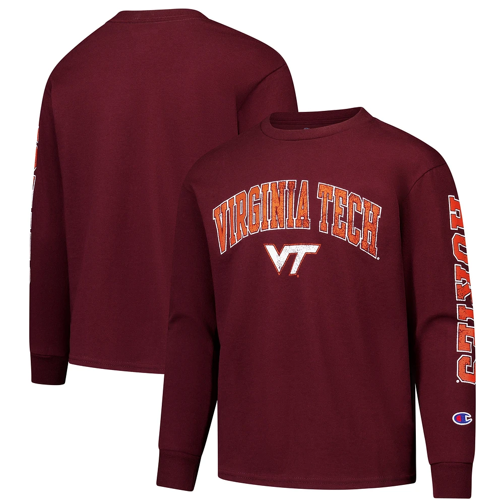 T-shirt à manches longues avec logo vieilli Virginia Tech Hokies Champion des jeunes Maroon