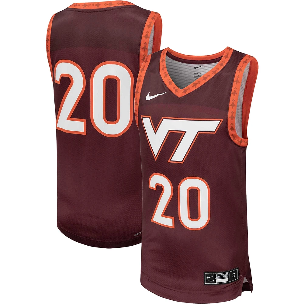 Maillot de basket-ball réplique l'équipe Nike #20 Maroon Virginia Tech Hokies pour jeune