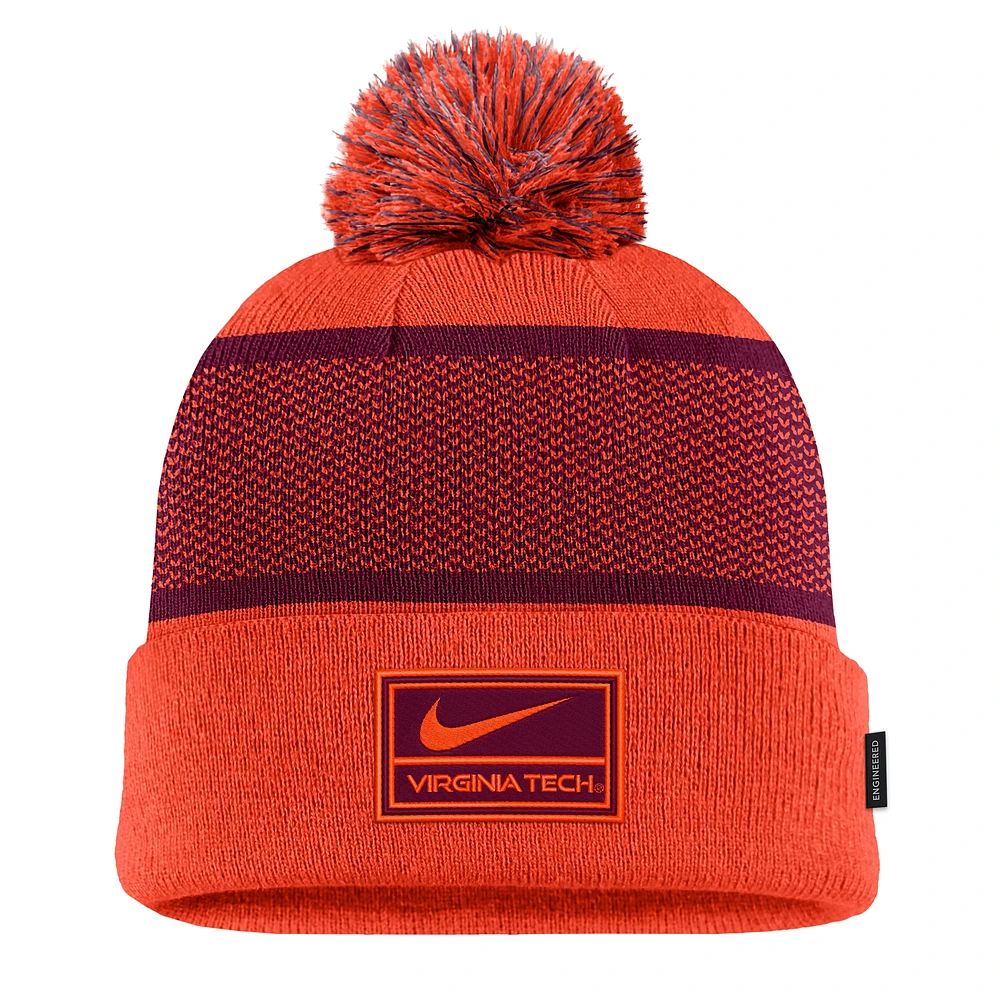 Bonnet en tricot à revers avec pompon Nike Orange Virginia Tech Hokies 2024 Sideline Peak pour jeune