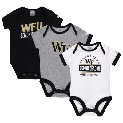 Infant Champion Black/Heather Gray Wake Forest Demon Deacons I Wanna Be Three-Pack Bodysuit Set