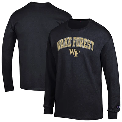 Men's Champion  Black Wake Forest Demon Deacons Arch Over Logo Long Sleeve T-Shirt