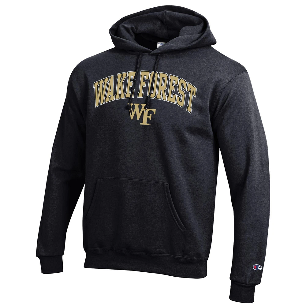 Men's Champion  Black Wake Forest Demon Deacons Arched Logo Fleece Pullover Hoodie