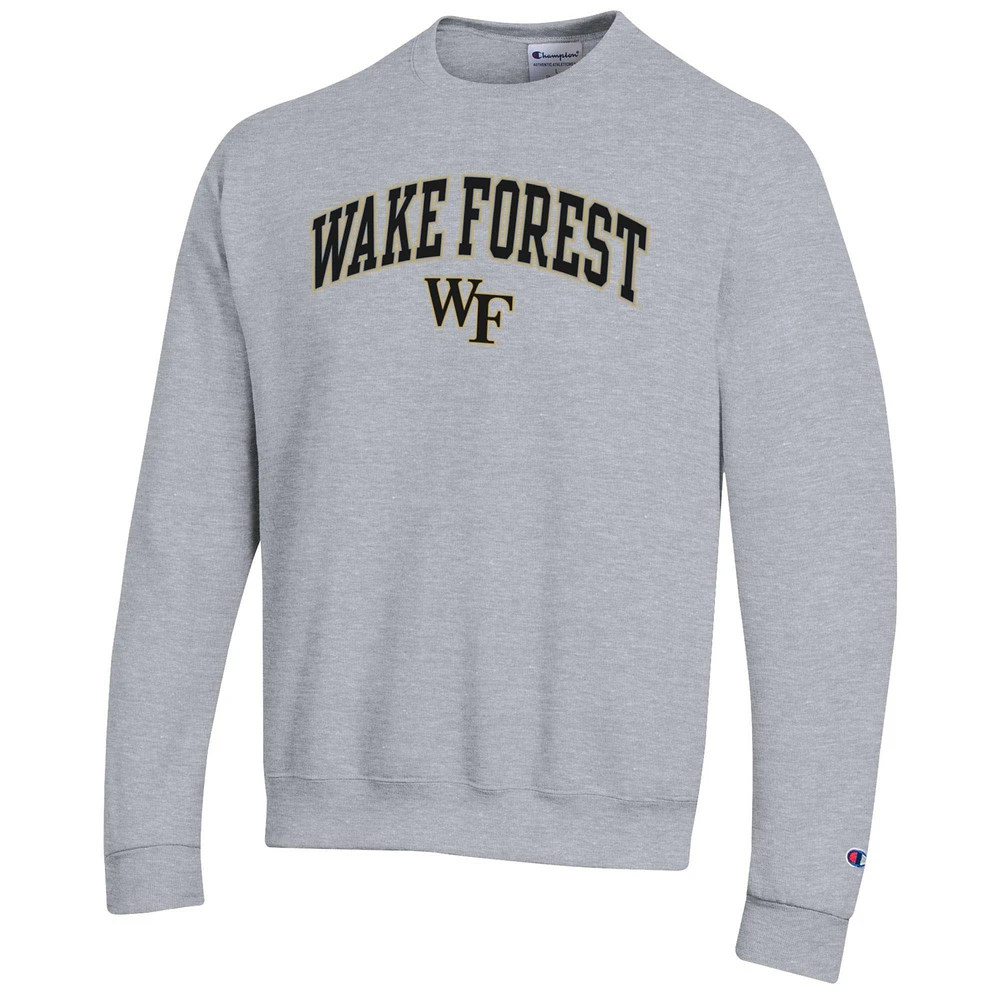 Men's Champion  Heather Gray Wake Forest Demon Deacons Arch Over Logo Pullover Sweatshirt