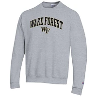 Men's Champion  Heather Gray Wake Forest Demon Deacons Arch Over Logo Pullover Sweatshirt
