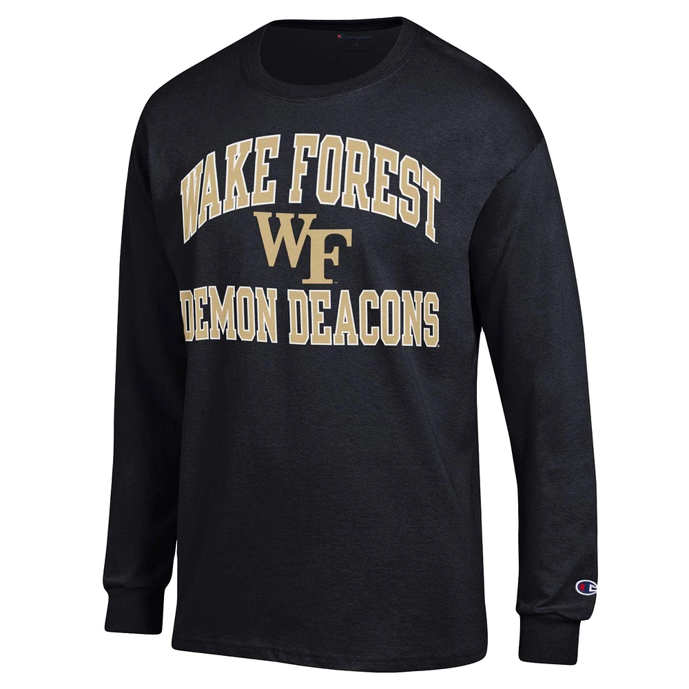 Champion Black Wake Forest Demon Deacons High Motor T-shirt à manches longues pour homme