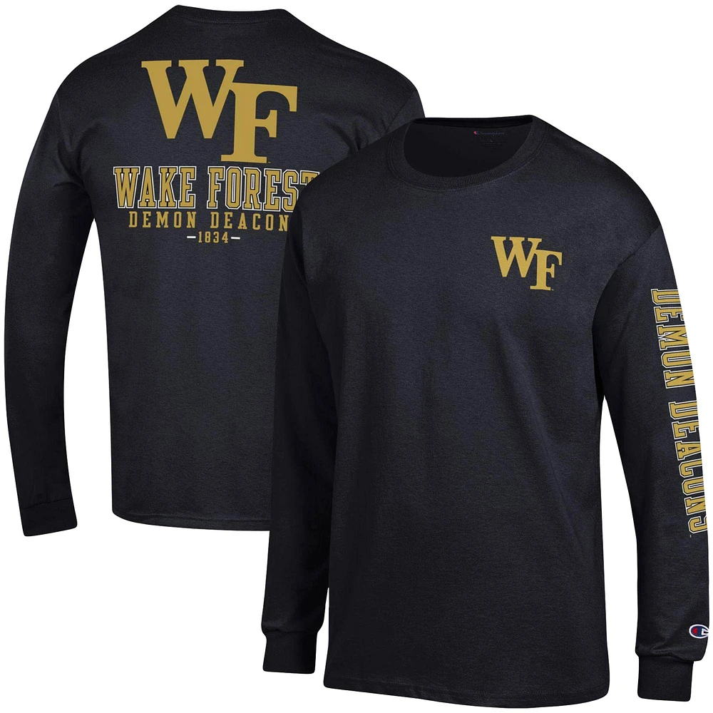 Champion Black Wake Forest Demon Deacons Team Stack T-shirt à manches longues pour homme