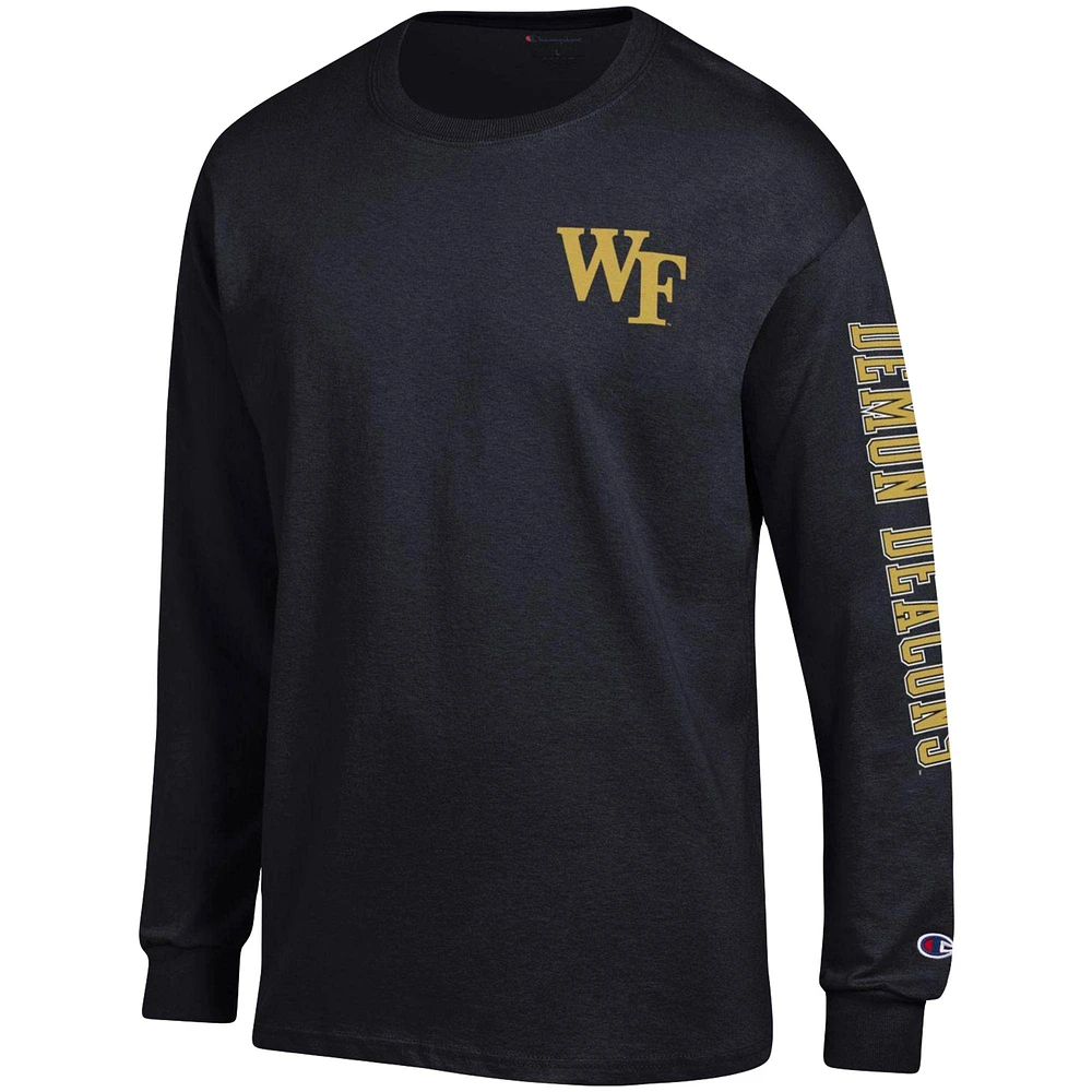 Champion Black Wake Forest Demon Deacons Team Stack T-shirt à manches longues pour homme