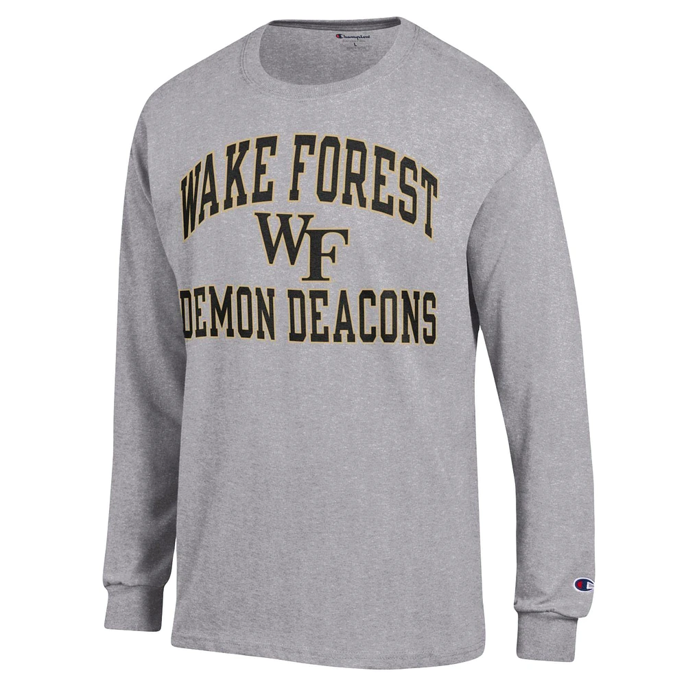 Men's Champion Heather Gray Wake Forest Demon Deacons High Motor Long Sleeve T-Shirt