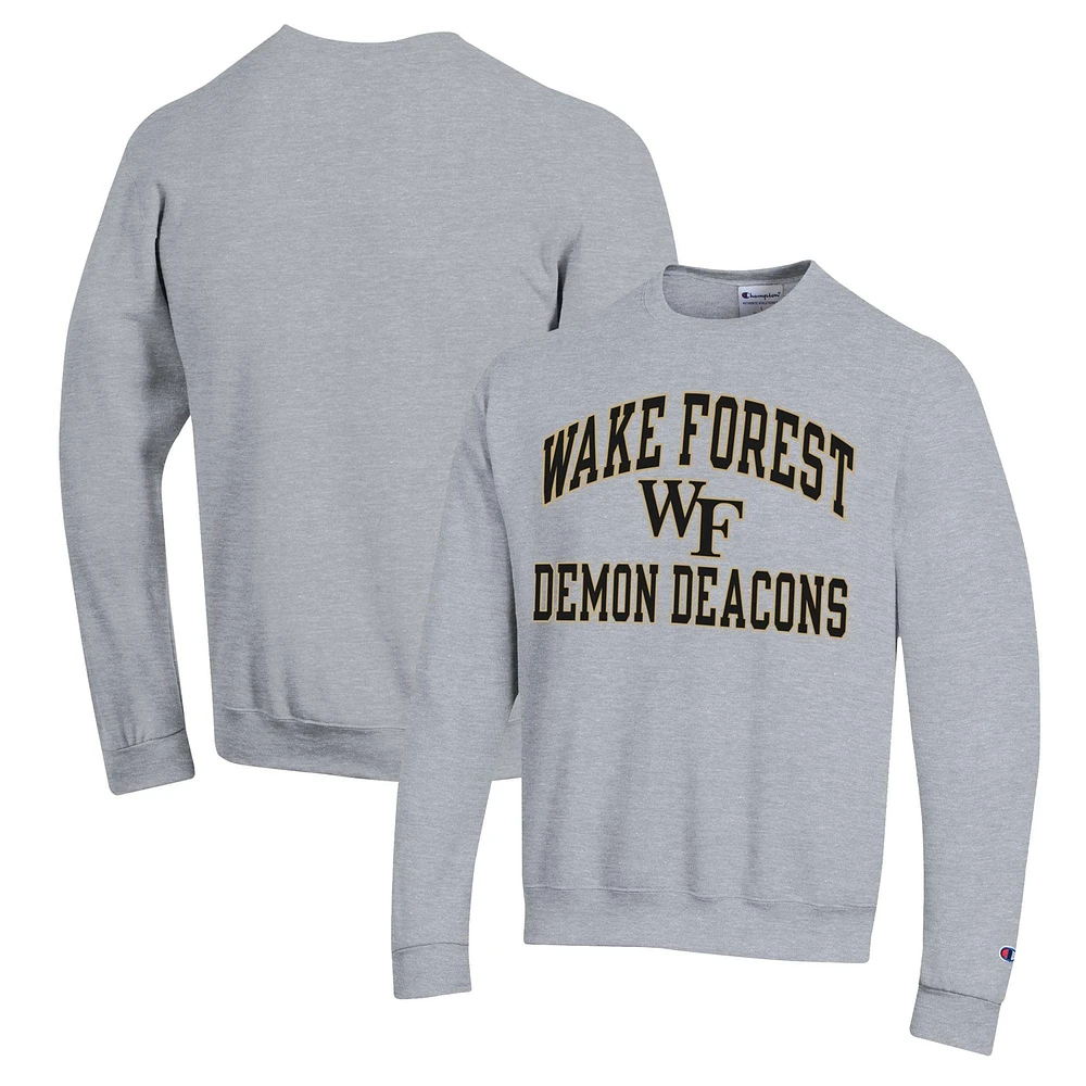 Men's Champion Heather Gray Wake Forest Demon Deacons High Motor Pullover Sweatshirt