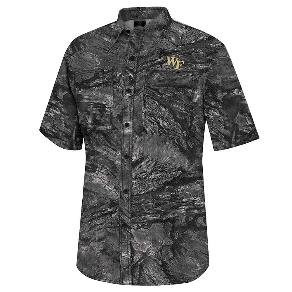 Men's Colosseum  Charcoal Wake Forest Demon Deacons Realtree Aspect Charter Full-Button Fishing Shirt