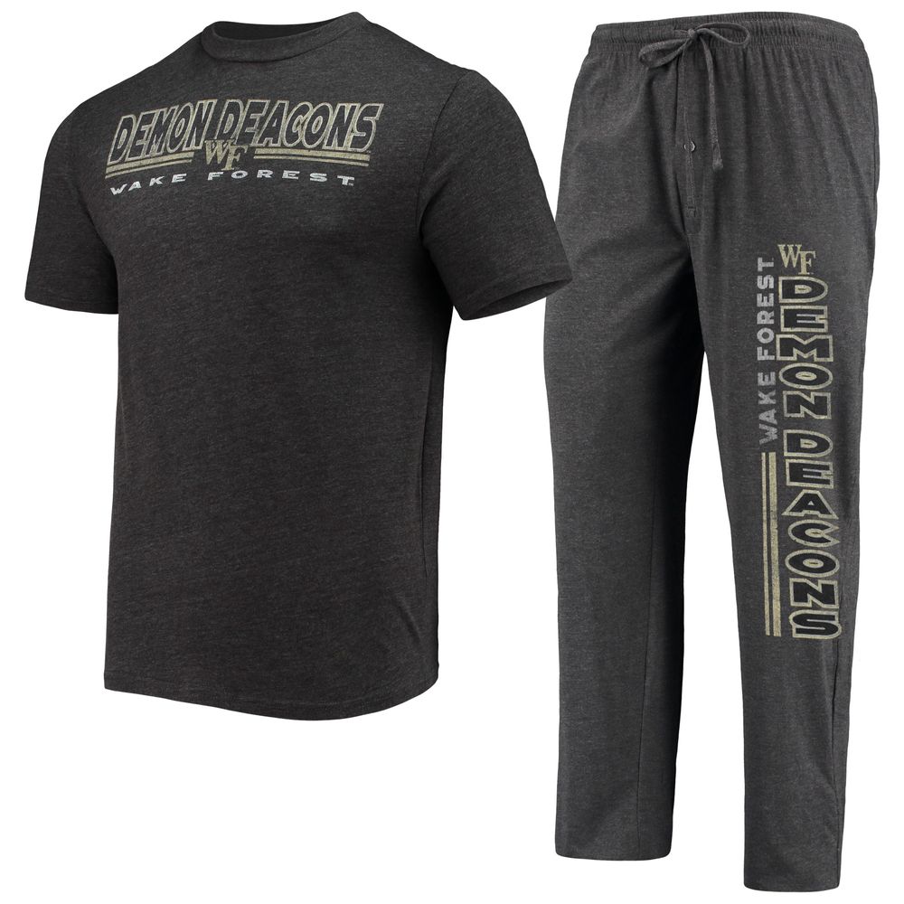 Men's Concepts Sport Heathered Charcoal/Black Wake Forest Demon Deacons Meter T-Shirt & Pants Sleep Set