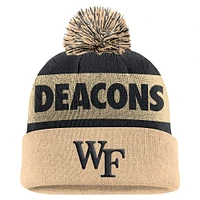 Men's Nike Black/Gold Wake Forest Demon Deacons Peak Stripe Cuffed Knit Hat with Pom