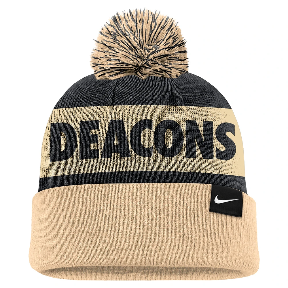 Men's Nike Black/Gold Wake Forest Demon Deacons Peak Stripe Cuffed Knit Hat with Pom