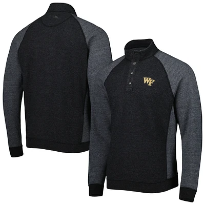 Men's Tommy Bahama Black Wake Forest Demon Deacons Scrimmage Snap Mock Neck Raglan Button-Up Jacket