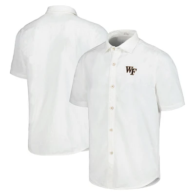 Chemise boutonnée Tommy Bahama White Wake Forest Demon Deacons pour hommes Coconut Point Palm Vista IslandZone Camp