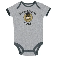Newborn & Infant Champion Black/Heather Gray/White Wake Forest Demon Deacons Three-Pack Bodysuit Set