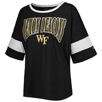 Women's Champion Black Wake Forest Demon Deacons Jumbo Arch Striped Half-Sleeve T-Shirt