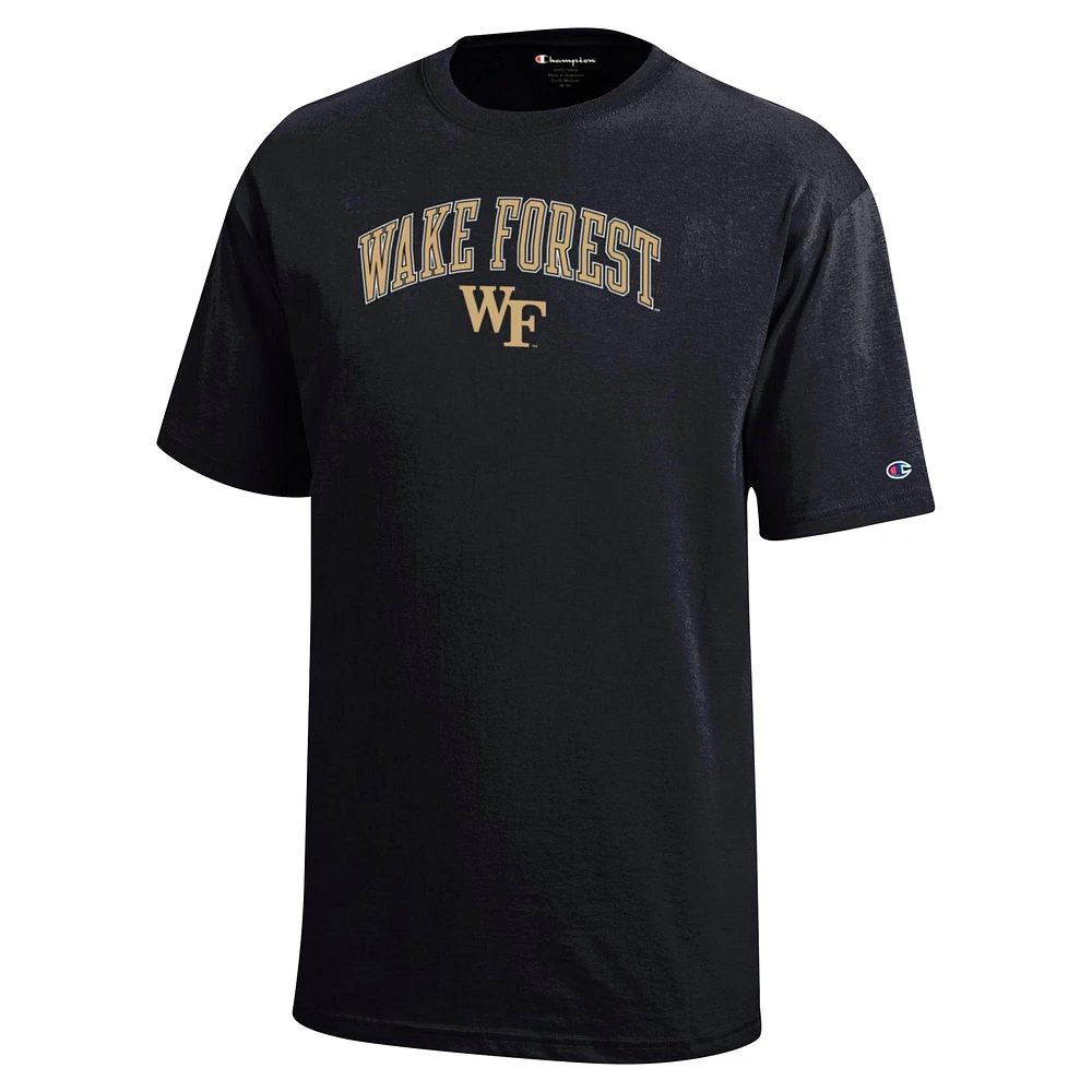 Champion de la jeunesse Black Wake Forest Demon Deacons Arch Over Logo T-Shirt