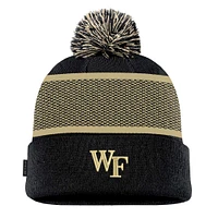 Youth Nike Black Wake Forest Demon Deacons 2024 Sideline Peak Cuffed Knit Hat with Pom