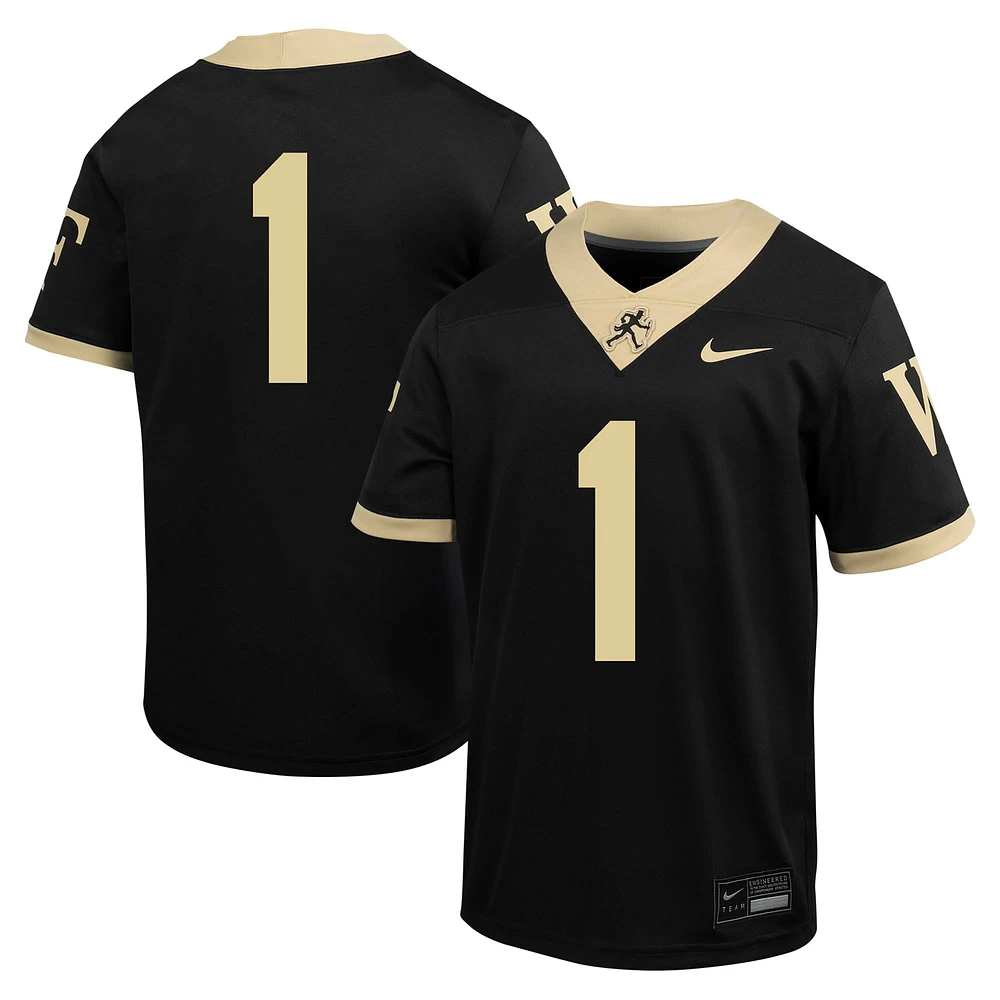 Maillot de football Nike #1 pour jeunes Black Wake Forest Demon Deacons Untouchable