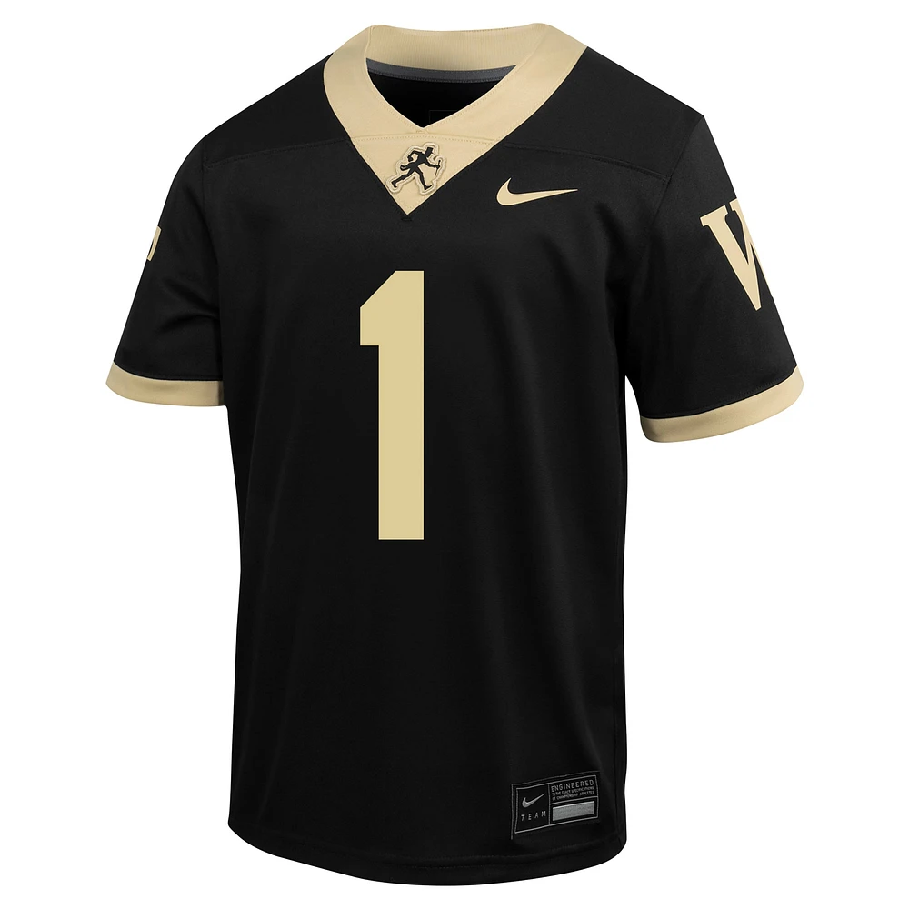 Maillot de football Nike #1 pour jeunes Black Wake Forest Demon Deacons Untouchable