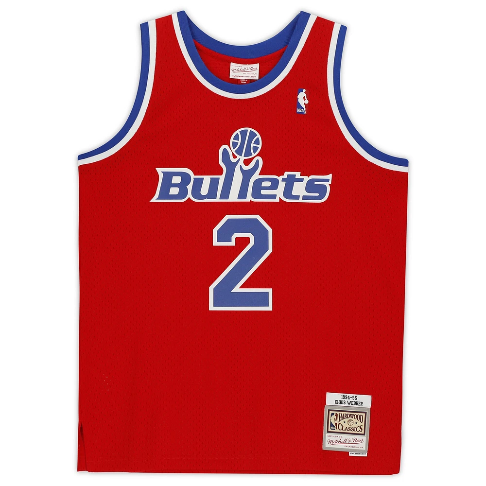 Maillot réplique autographié Mitchell & Ness Hardwood Classics 1994-95 des Red Washington Bullets de Chris Webber