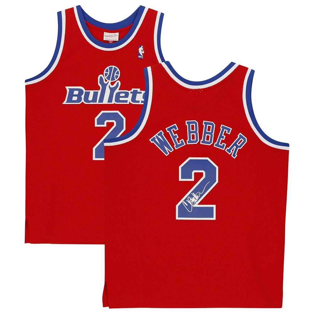 Maillot réplique autographié Mitchell & Ness Hardwood Classics 1994-95 des Red Washington Bullets de Chris Webber