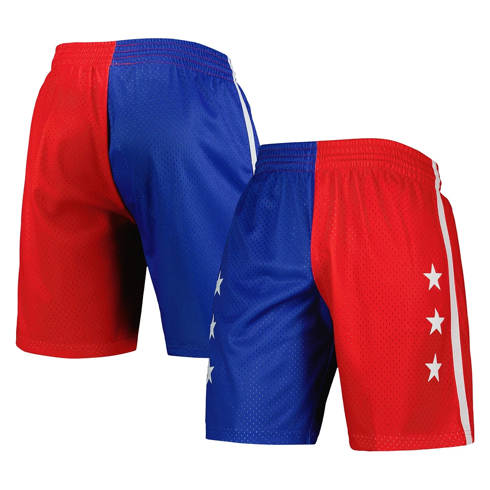 Men's Mitchell & Ness Blue/Red Washington Bullets Hardwood Classics 1996 Split Swingman Shorts