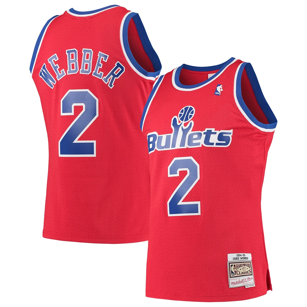 Maillot Swingman Mitchell & Ness Chris Webber Washington Bullets 1994/95 Hardwood Classics pour hommes, rouge