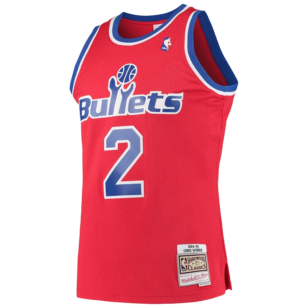 Maillot Swingman Mitchell & Ness Chris Webber Washington Bullets 1994/95 Hardwood Classics pour hommes, rouge