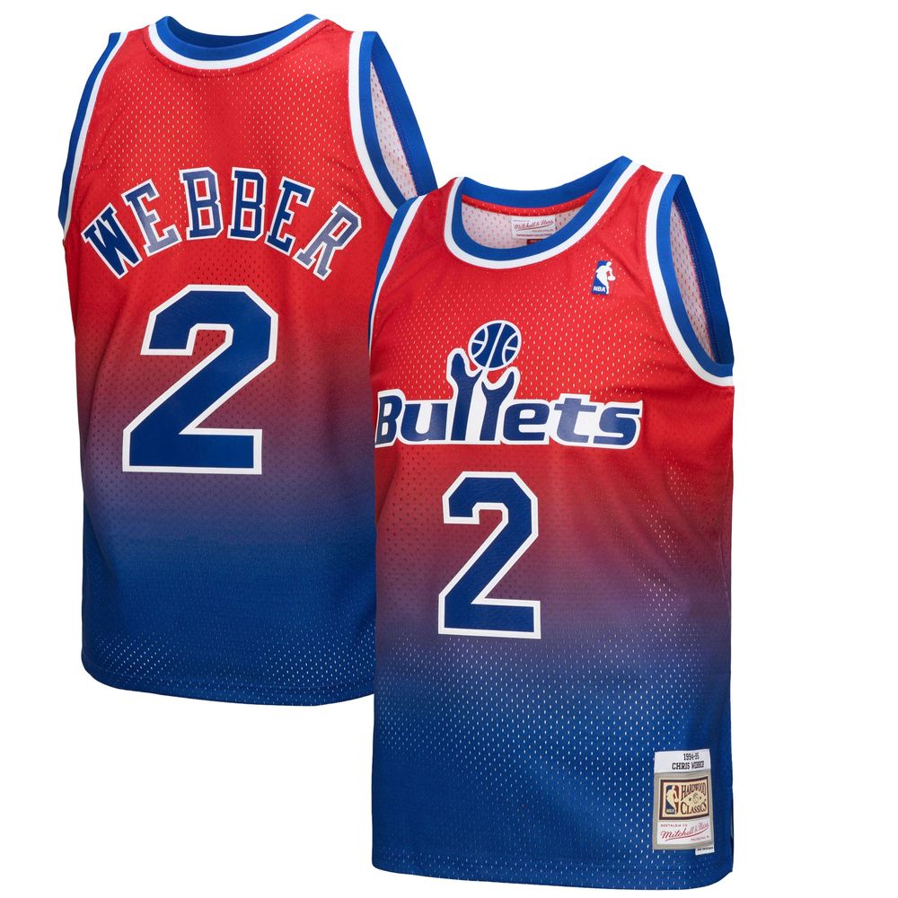 Men's Mitchell & Ness Chris Webber Royal/Red Washington Bullets 1994/95 Hardwood Classics Fadeaway Swingman Player Jersey