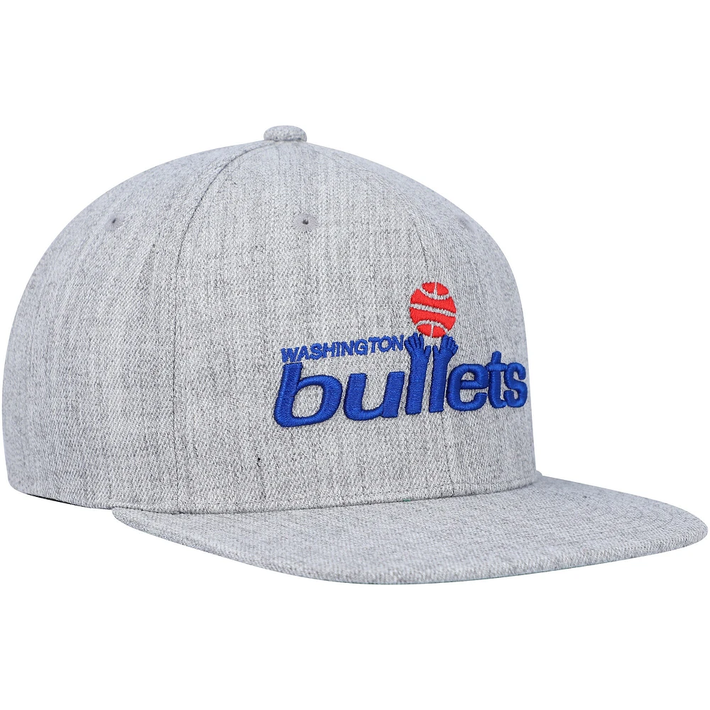 Mitchell & Ness Heather Grey Washington Bullets Hardwood Classics 2.0 Snapback Casquette pour homme