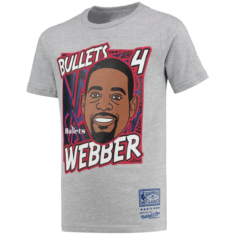 Youth Mitchell & Ness Chris Webber Heathered Gray Washington Bullets Hardwood Classics King of the Court Player T-Shirt