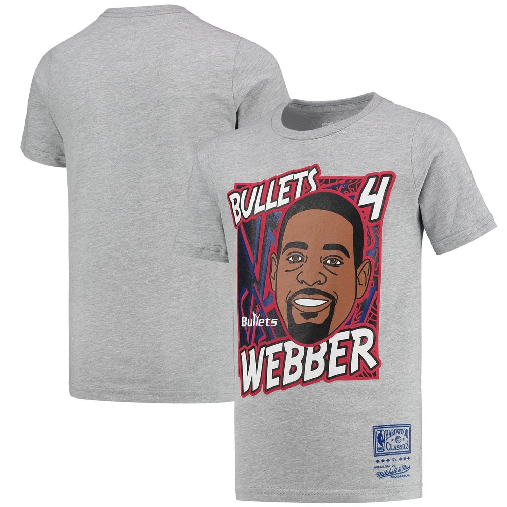 Youth Mitchell & Ness Chris Webber Heathered Gray Washington Bullets Hardwood Classics King of the Court Player T-Shirt