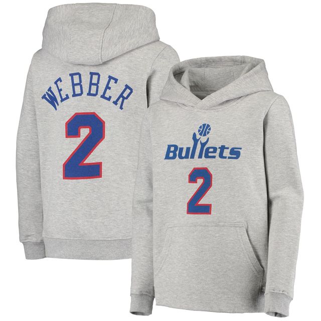 Chandail à capuchon avec nom et numéro Mitchell & Ness Chris Webber gris chiné Washington Bullets Hardwood Classics