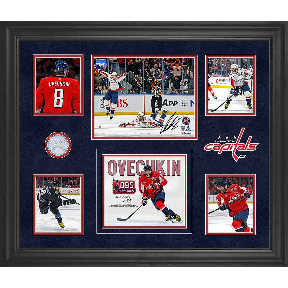 Alexander Ovechkin Washington Capitals Autographed Framed 20" x 24" 895th Goal Collage with a Piece of Game-Used Net from 895th Goal Game - Limited Edition of 99