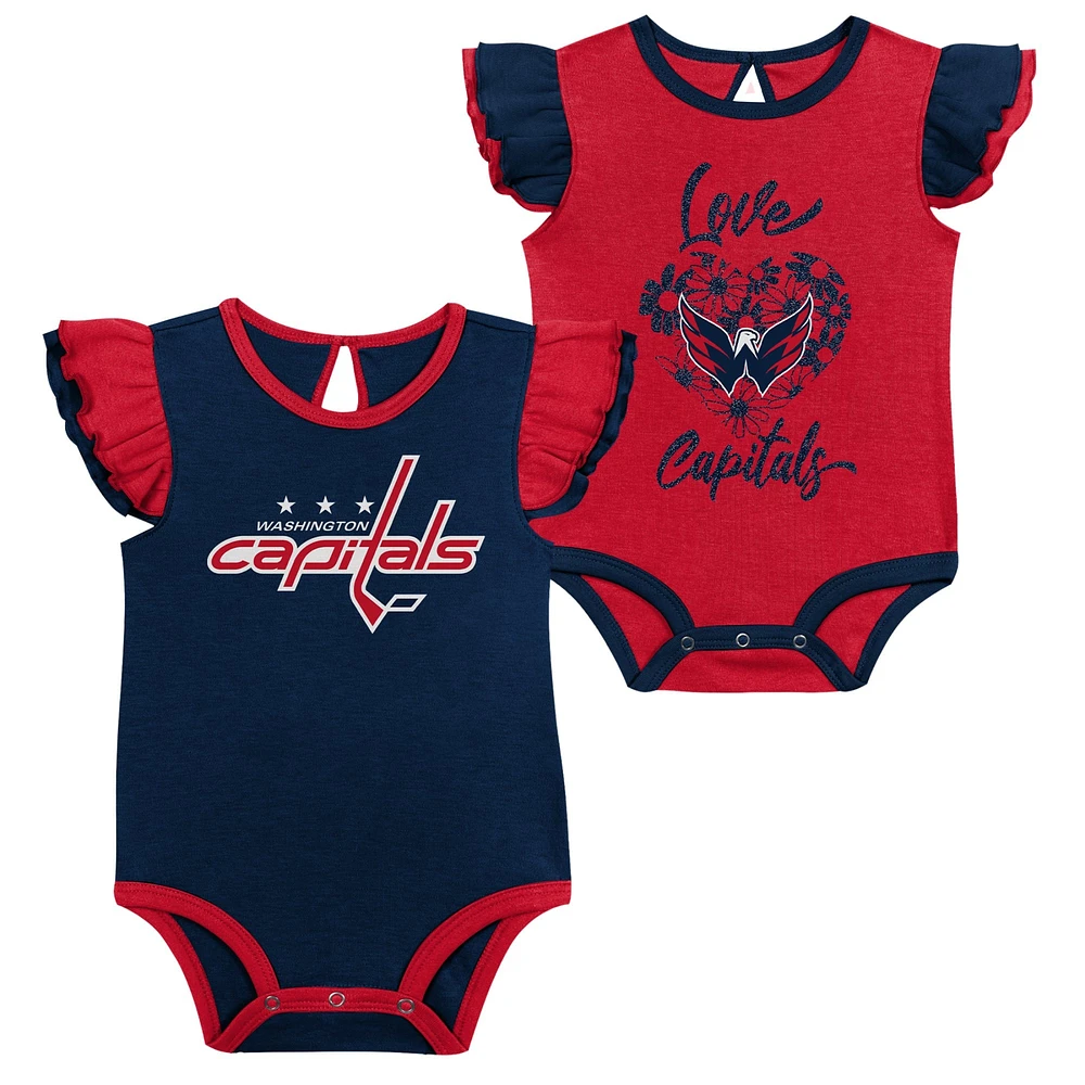 Girls Infant Red/Navy Washington Capitals Two-Pack Training Bodysuit Set