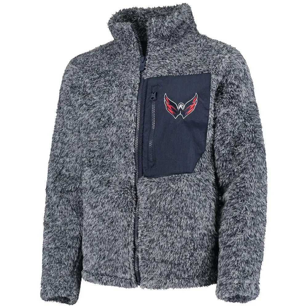 Veste Sherpa entièrement zippée pour jeunes filles, bleu marine, Washington Capitals Fan Gear