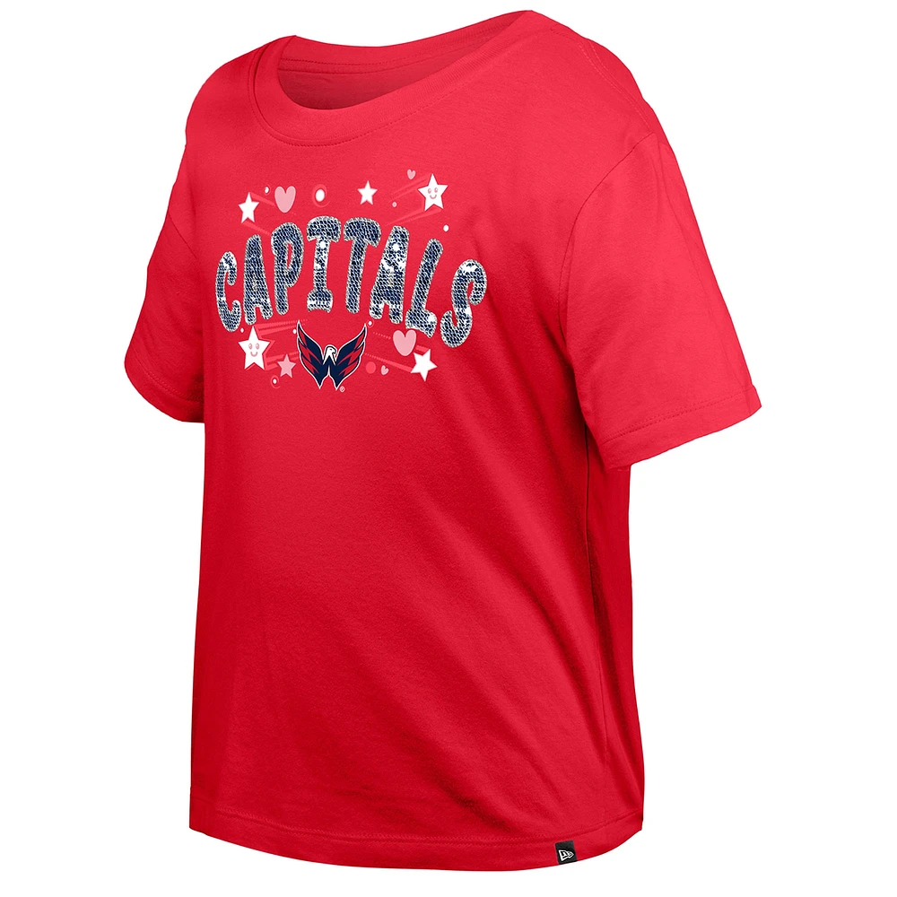 Girl's Youth New Era  Red Washington Capitals Flip Sequin T-Shirt