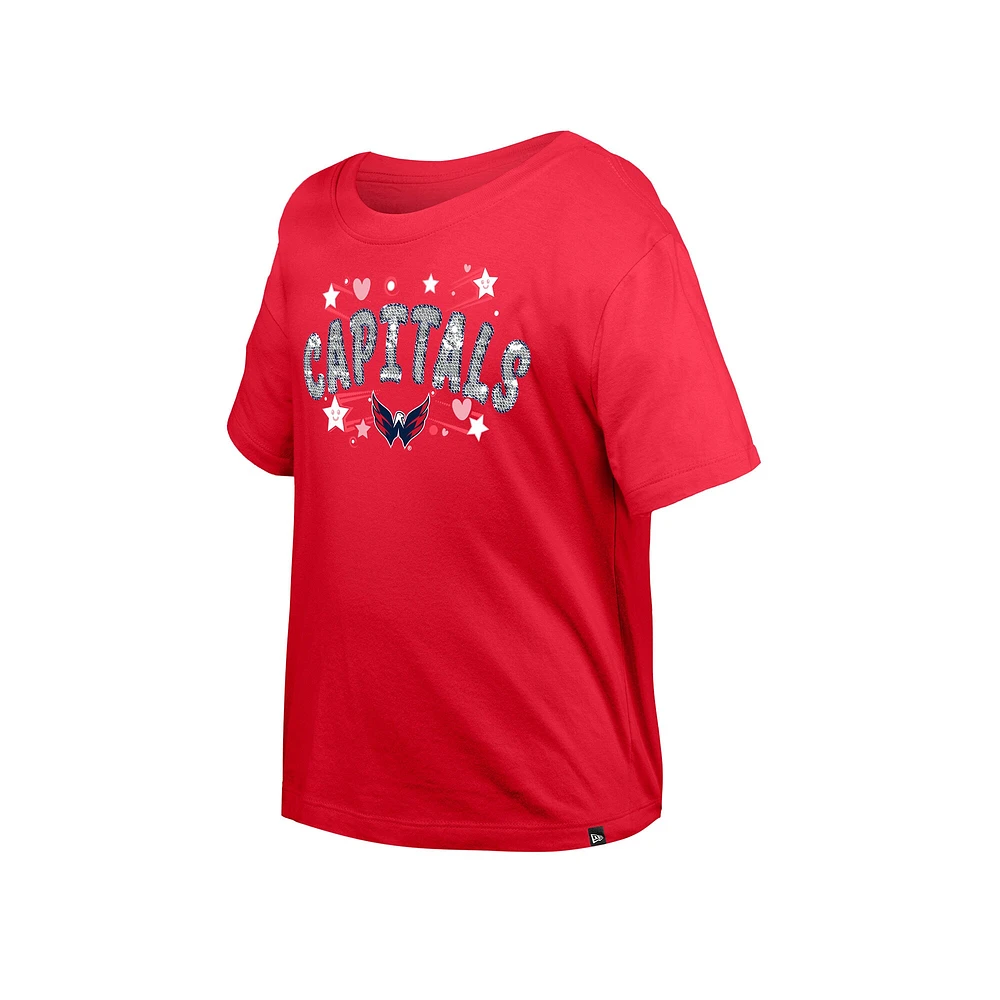 T-shirt à paillettes pour fille New Era rouge des Washington Capitals