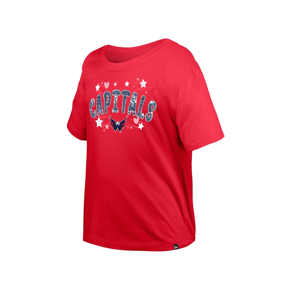 T-shirt à paillettes pour fille New Era rouge des Washington Capitals